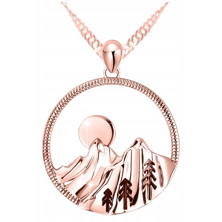 Colier cu Munte, Larezo, Argint 925, Acoperire Aur Roz, 42cm