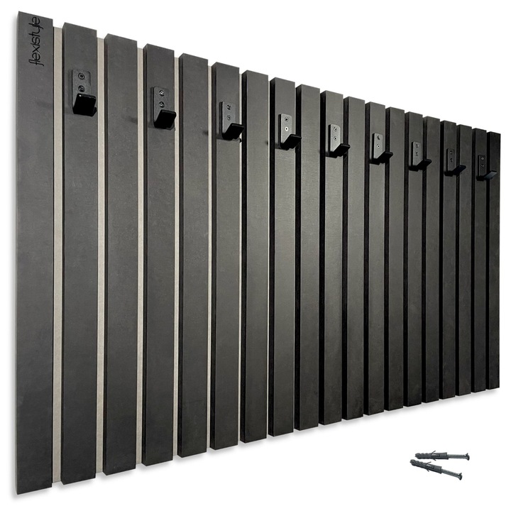 Cuier pentru haine, FLEXISTYLE, 100x60x2,6cm, MDF negru, 9 suporturi metalice