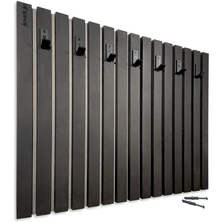 Cuier MDF, FLEXISTYLE, 80 cm, 7 suporturi metalice, negru