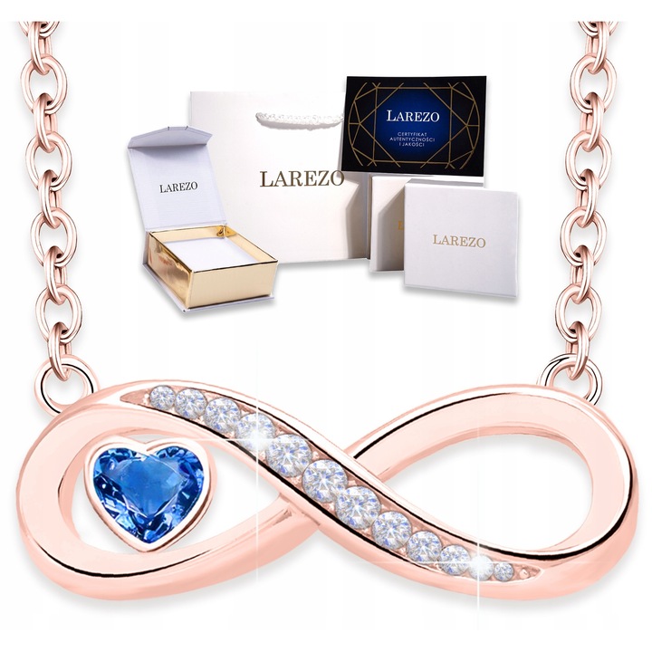 Colier, Larezo, Infint cu Inima, Argint 925, Acoperire Aur Roz, 42cm + 3cm, Zirconiu