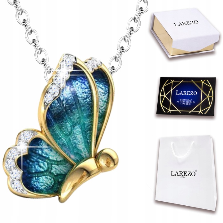Colier, Larezo, Argint 925, Acoperire Aur 585, 42cm + 3cm, Auriu / Albastru-Verzui