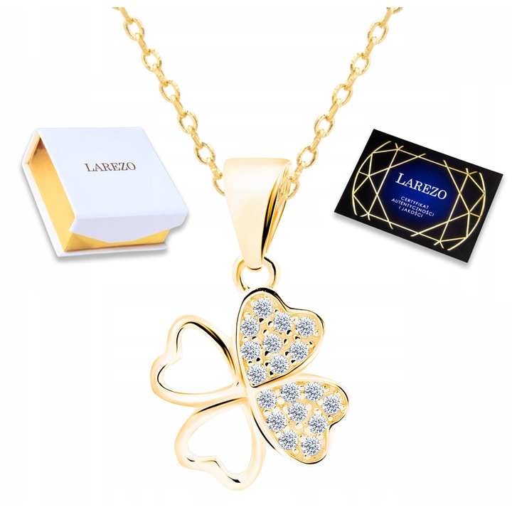 Colier, Larezo, Model trifoi, argint 925, placat cu aur 585, 42cm + 3cm, Auriu