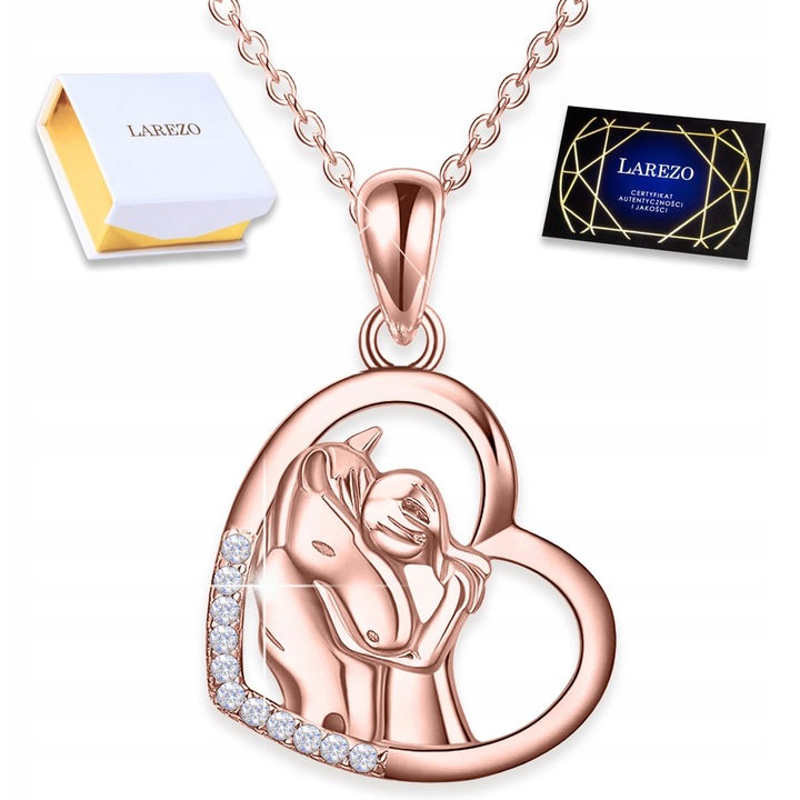 Colier argint 925 cu aur roz, Larezo, motiv femeie si cal, 42cm + 3cm extensie, Roz