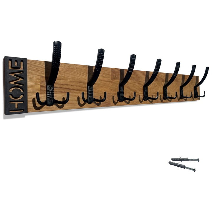 Cuiere Modern Oak 80cm, 7 haciuci, debowy/negru, 80x19cm