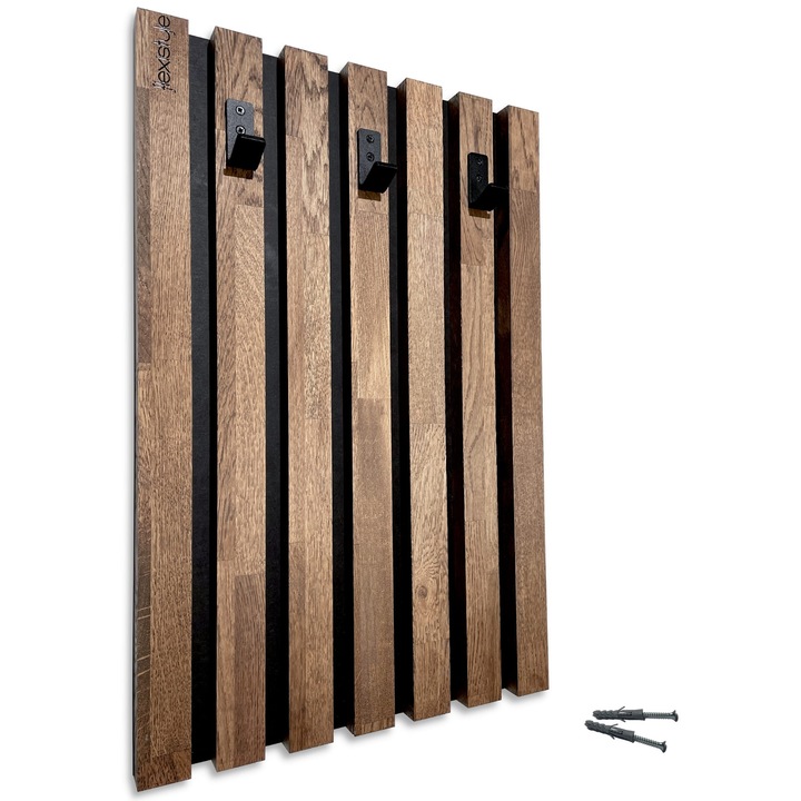 Закачалка, FLEXISTYLE, 40x60x2,6см, дъб, 3 метални държача, Кафяв