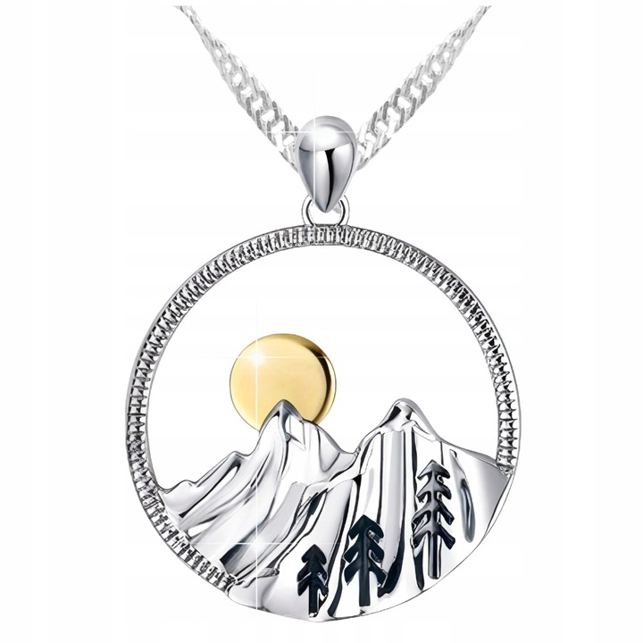 Colier argintiu cu motive montane, Larezo, 42cm, Argint 925, 24x20x17mm