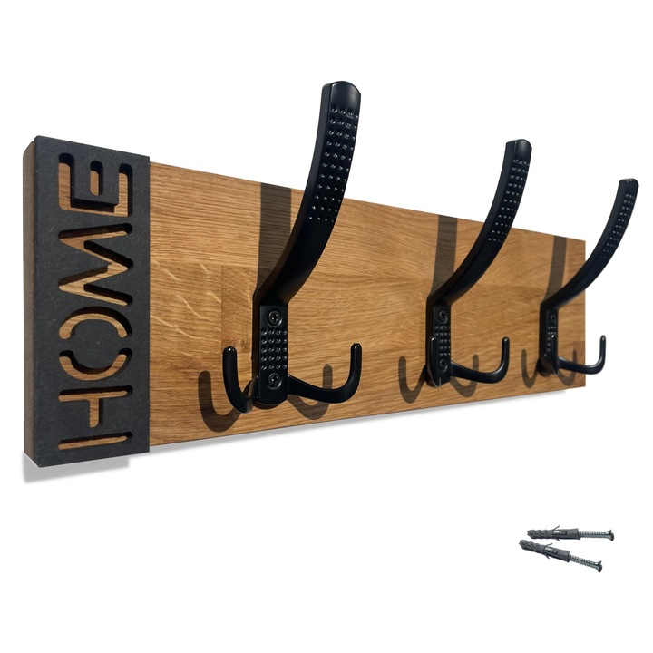 Cuier de perete, FLEXISTYLE, 40 cm, 3 carlige, Stejar / Negru