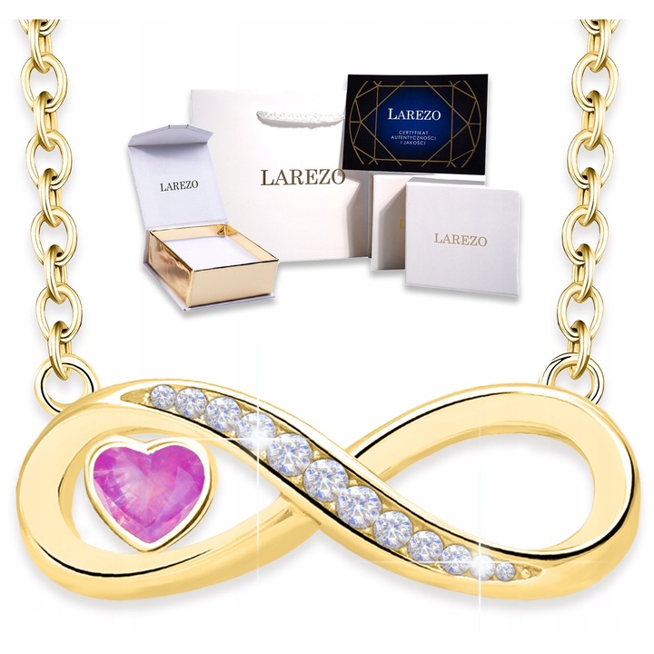 Colier infinit, Larezo, Argint 925, Aur 585, Zirconiu, 42 cm + 3 cm, Auriu