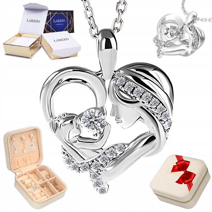 Colier Mama cu Copil, Larezo, Argint 925, Zirconii, 42cm, Argintiu