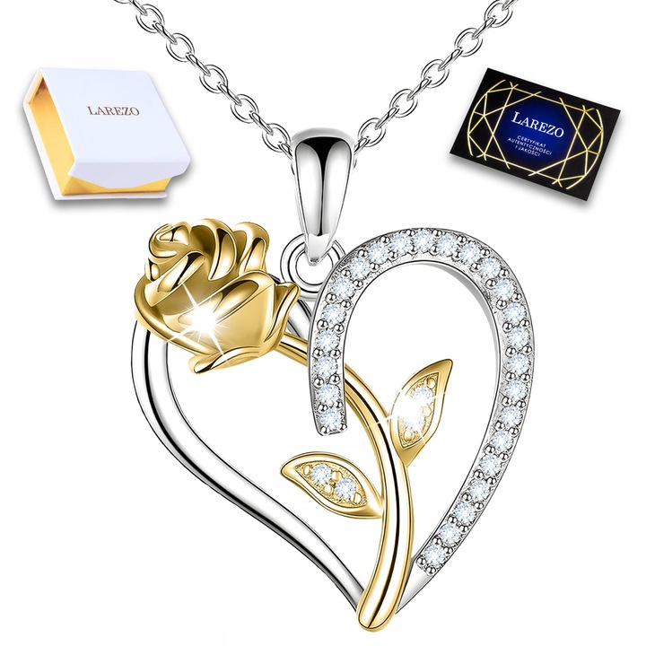 Colier, Larezo, Argint 925, Placat cu aur 14k, 42cm + 3cm, inima 18x17mm, Argintiu / Auriu