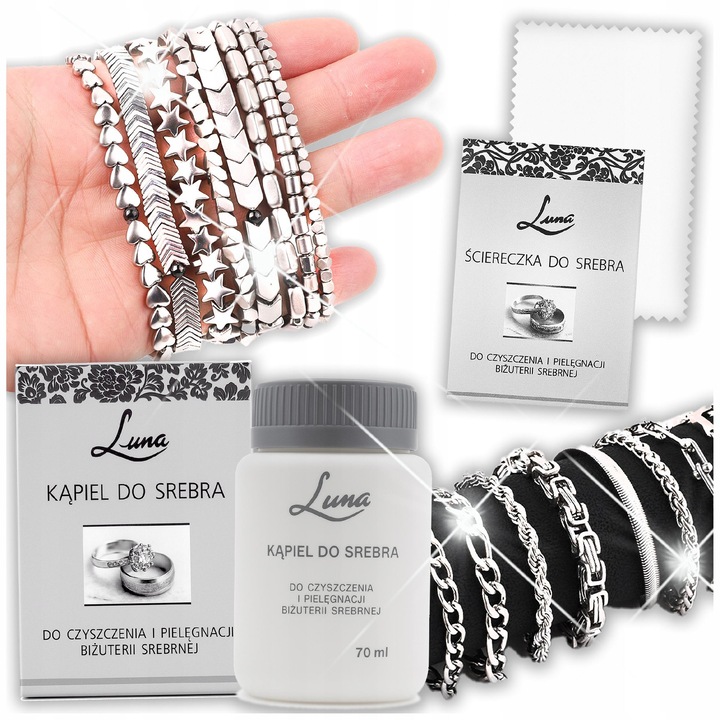 Solutie de curatare bijuterii argint, Luna, 70 ml, laveta 16x10cm, 100% bumbac