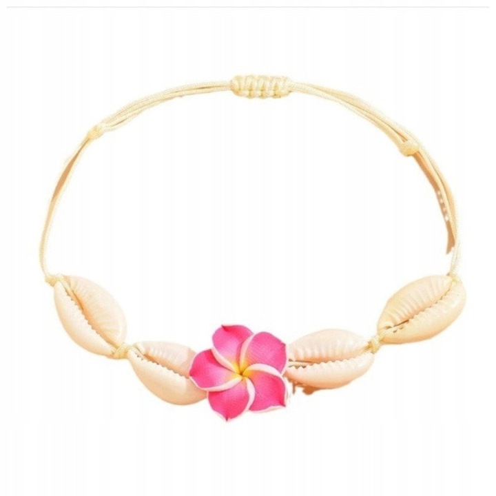 Bratara pe picior, Ecarla, Scoici si floare hawaiana, Roz / Crem