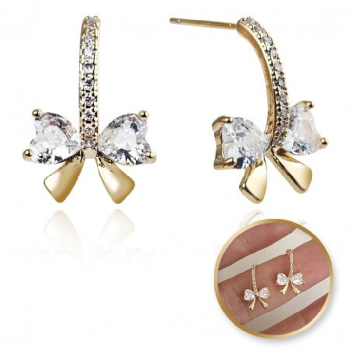 Cercei dama, Ecarla, model KOKARDKA, inox placat cu aur de 14k, design elegant, culoare aurie