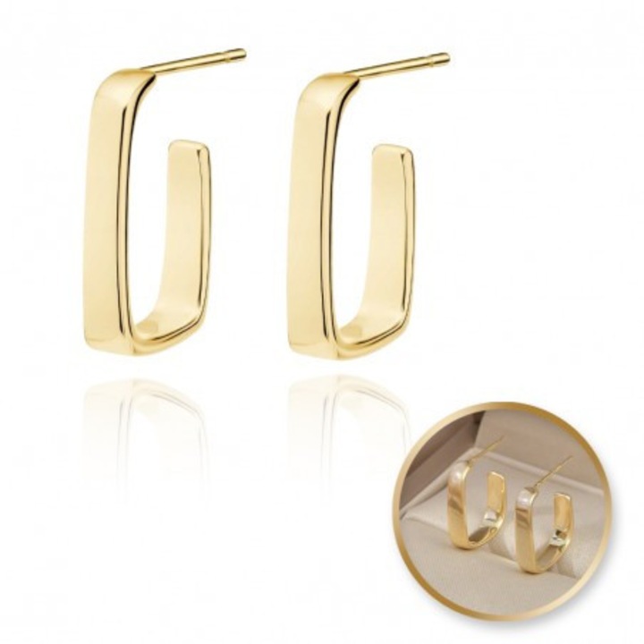 Cercei dama Ecarla din inox placati cu aur de 14k, design clasic, hipoalergici