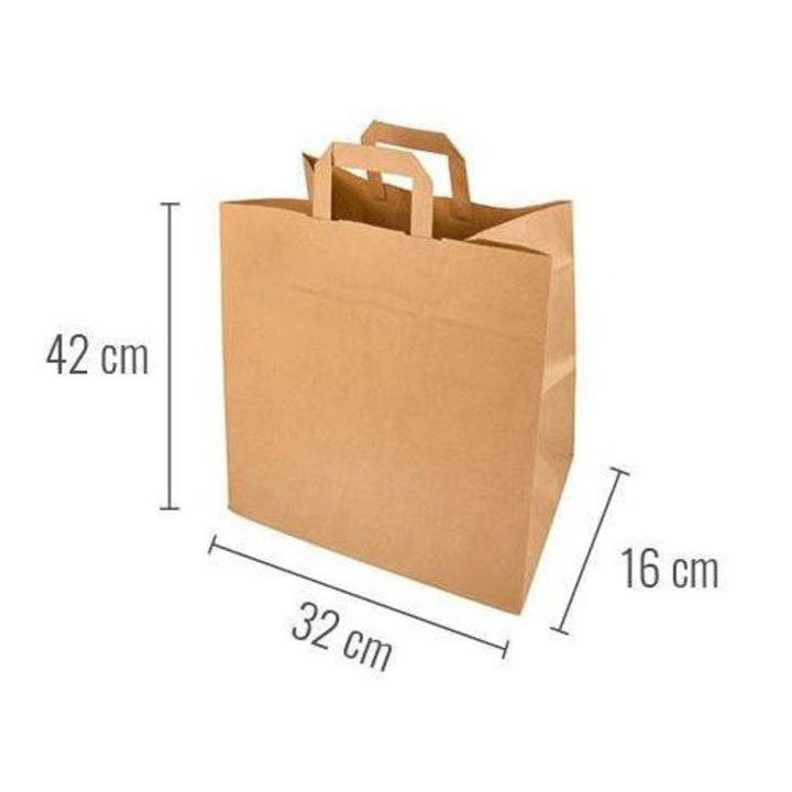 Set 50 pungi din hartie cu manere plate, 32x16x42cm