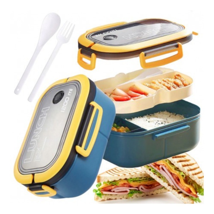 Cutie de pranz ECARLA cu tacamuri, granat, 21x14,5x8cm