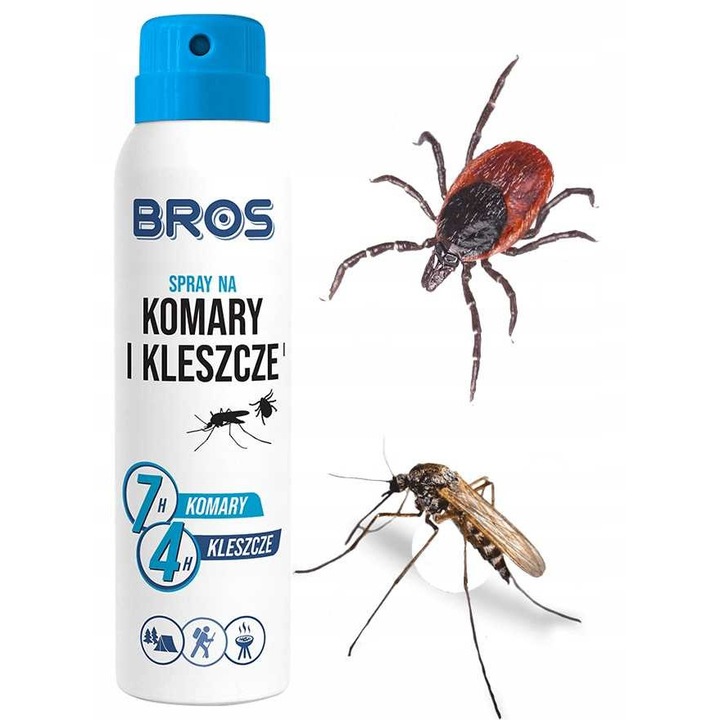 Spray repelent BROS pentru tantari si capuse 90ml, cu DEET, protectie indelungata, aplicare usoara