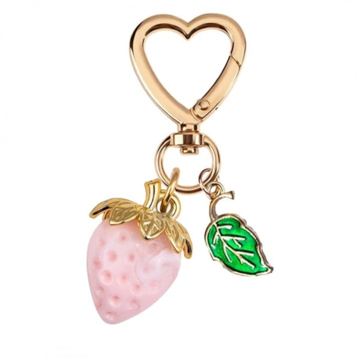 Breloc pentru chei, Ecarla, Zlote Serce, Rozowa Truskawka, metal, compact