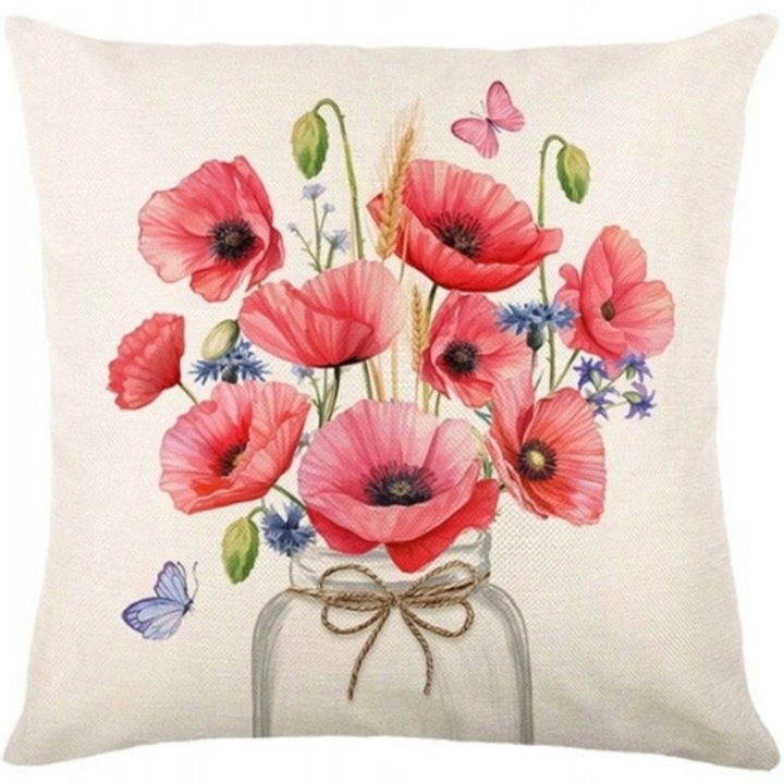 Ecarla Wiosna díszpárnahuzat, 45x45cm, pipacscsokor, boho modell, fehér