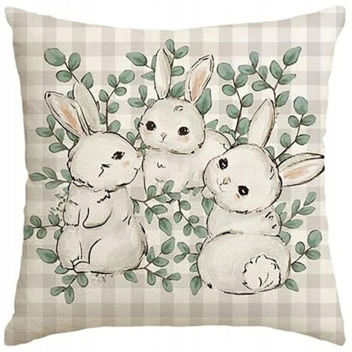 Ecarla díszpárnahuzat, 45x45cm, fehér, húsvéti nyuszi mintával