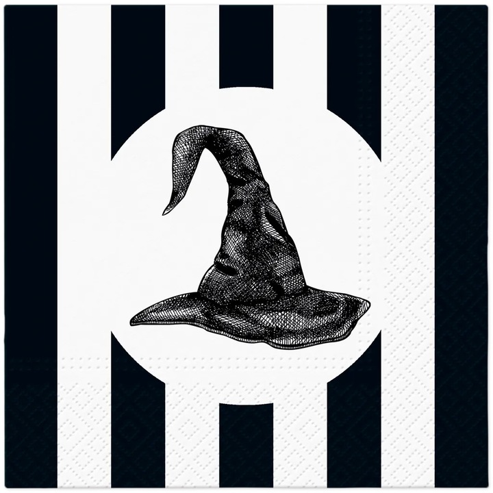 PAW papírszalvéták, 3 rétegű, boszorkánykalap és csíkos design, Halloweenre, 33x33cm, 20 darabos szett