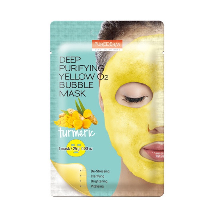 Маска за лице PUREDERM, веган формула, екстракт от куркума, за сияние и блясък, 25гр