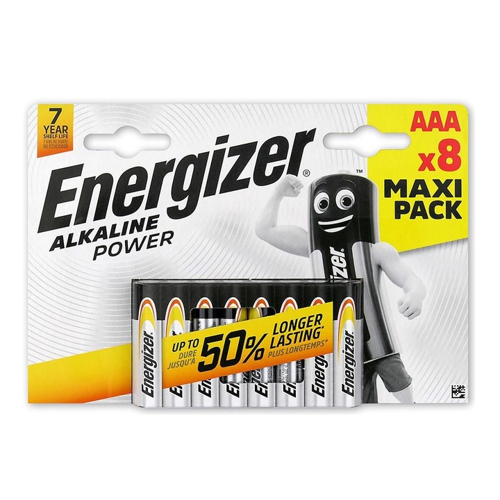 Алкална батерия Energizer LR03/AAA, комплект 8 броя, 1.5V, 11.5g