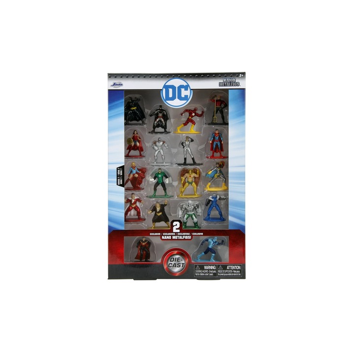 Set 18 Figurine Nano Metalice DC Comics, Jada Toys, 4.19x0.76x4.19cm, cu figurine exclusive
