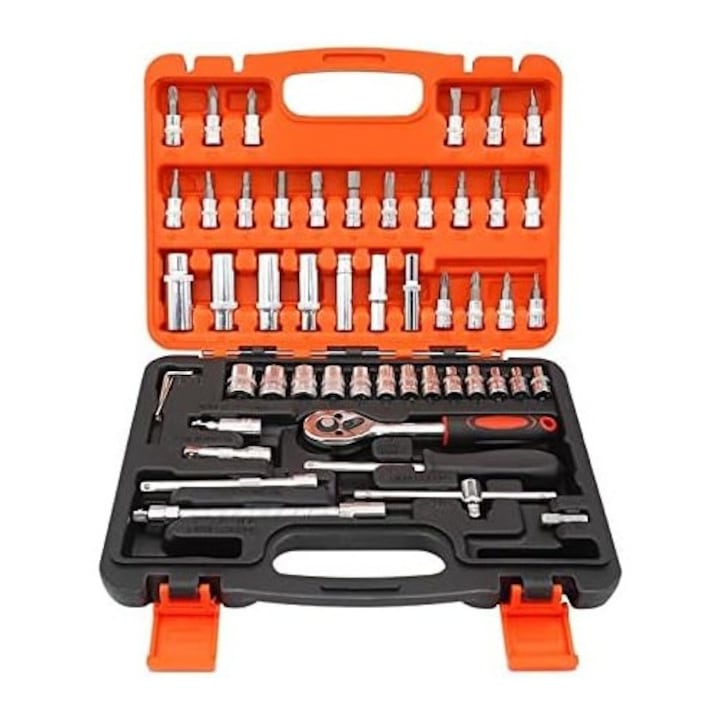 Trusa Chei Tubulare, Set 53 de Piese, Flippy, Surubelnita, Clichet, Tubulare, Imbus, Prelungitor, 27 x 20 x 5.5 cm, 1.5 kg