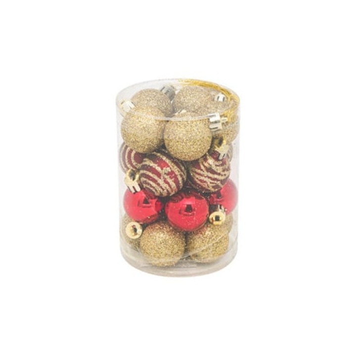 Set 20 Globuri De Craciun Rosii Maro Cu Sclipici Auriu Ø3 Cm – Decor Elegant Pentru Brad