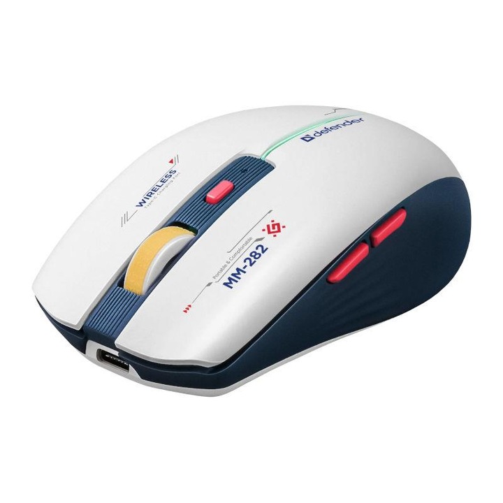 Mouse wireless Defender DILA MM-282, 1800dpi, alb-albastru, 6 butoane, gaming