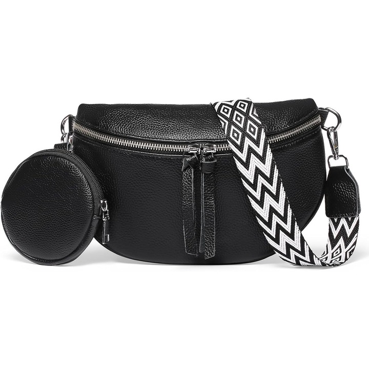 Női Crossbody Táska, AEWOYAD®, PU Bőr, Levehető Vállpánttal és Érmetárcával, 25 x 2 x 16 cm, Fekete