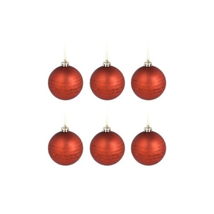 Set 6 Globuri De Craciun Rosii Mat Cu Sclipici Ø8 Cm – Decor Festiv Pentru Brad