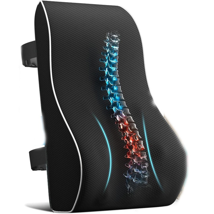 Perna ortopedica pentru suport lombar, design ergonomic, neagra, 45x40x13cm