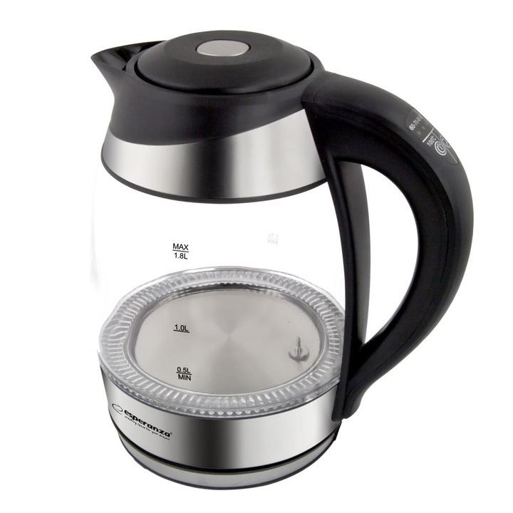 Fierbator electric Esperanza Seine 1,7l reglaj temperatura negru-transparent 2200W