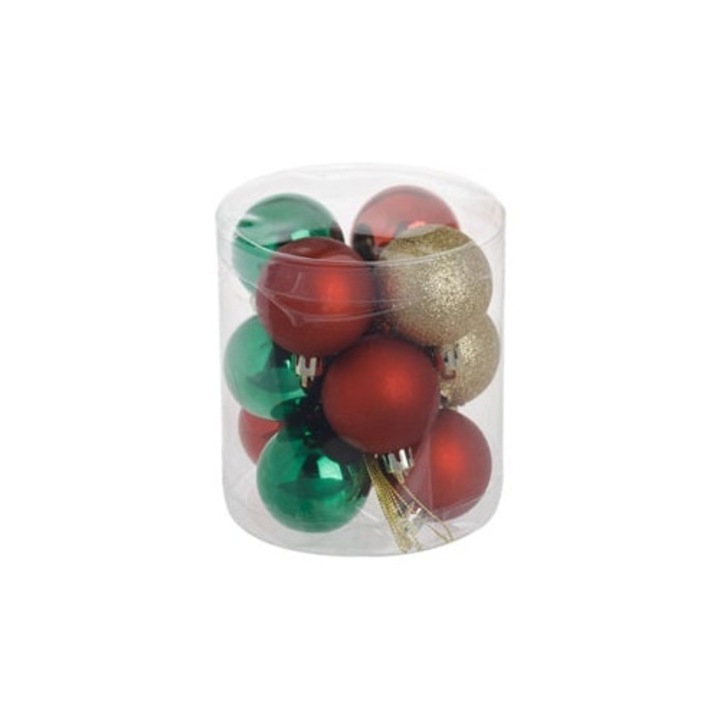 Set 12 Globuri De Craciun Rosii, Verzi Si Aurii Mate Cu Sclipici Ø8 Cm – Decor Festiv Pentru Brad