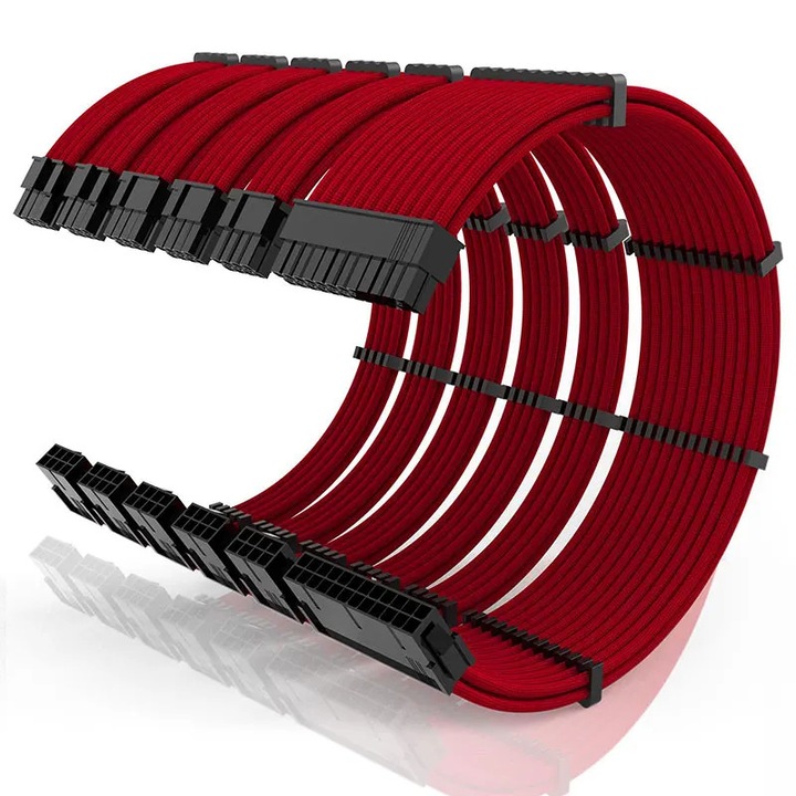 Set cabluri de extensie alimentare pentru PC, Garsonal®, 1x24PIN, 1x8PIN(4+4), 2x8PIN(6+2), 18AWG, 30CM, High-temperature resistant, plug-and-play，Rosu