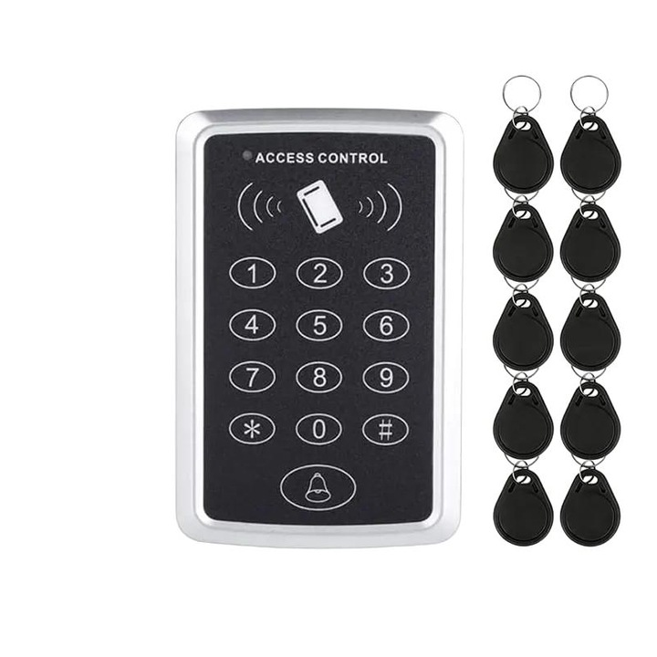 Sistem de control acces, Garsonal®, ID, parola, stocare pentru 1000 de utilizatori, 10 brelocuri, negru