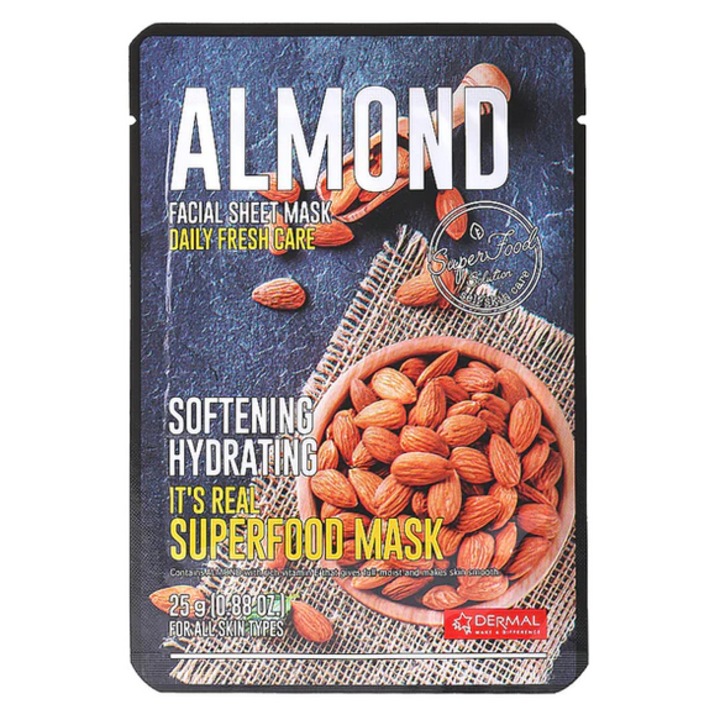 Masca pentru fata DERMAL Its Real Superfood Almond 25g, intens hidratanta, regenerare, 25g