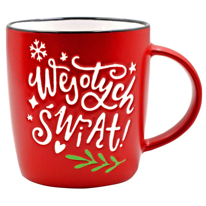 Cana ceramica, KUKARTKA, 350ml, alb-rosu