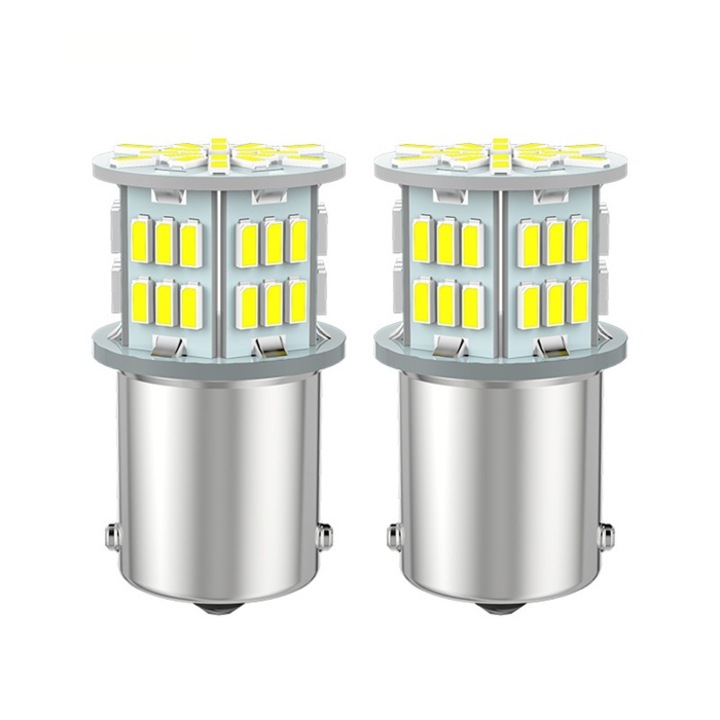 Set 2 becuri auto LED 1156, 54 LED SMD, aluminiu, 6000K, argintiu