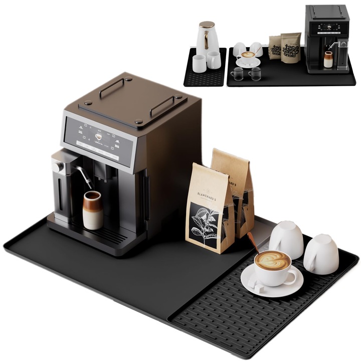 Covoraș silicon pentru aparat de cafea, antiderapant, negru, 60x40cm, set cu covoraș de scurgere