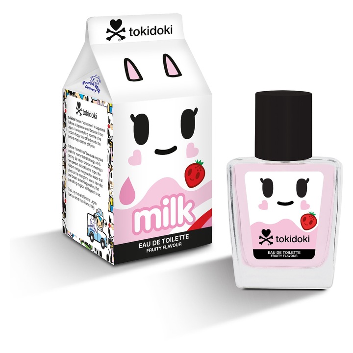 Парфюм за жени, Tokidoki Strawberry Milk, 50 мл, флорално-плодов, с нотки на карамел и кехлибар