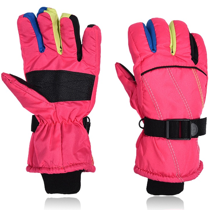 Manusi sport de iarna pentru copii, 3-6 ani​, 21cm, Kaki, aderenta sporita pentru ciclism, poliester/fleece, pentru schi in aer liber iarna, calarie, lucru, anti-alunecare, ecran tactil, impermeabile, Rezistent la vant, Roz