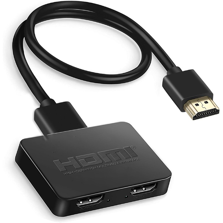 Сплитер за видео HDMI 4K, Rqiurpn, 3840X2160P, 60HZ, Поддържа HDCP/3D, захранване microUSB 5V 1A, Черен