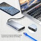 Adaptor Hub type-C Multiport 11-in-1, Rqiurpn, HDMI 4K, VGA, Ethernet, RJ45, alimentare, audio, retea si date, SD/TF Card Reader, pentru Docking Station Laptop Lenovo, Asus, Apple MacBook Air/Pro