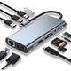 Adaptor Hub type-C Multiport 11-in-1, Rqiurpn, HDMI 4K, VGA, Ethernet, RJ45, alimentare, audio, retea si date, SD/TF Card Reader, pentru Docking Station Laptop Lenovo, Asus, Apple MacBook Air/Pro