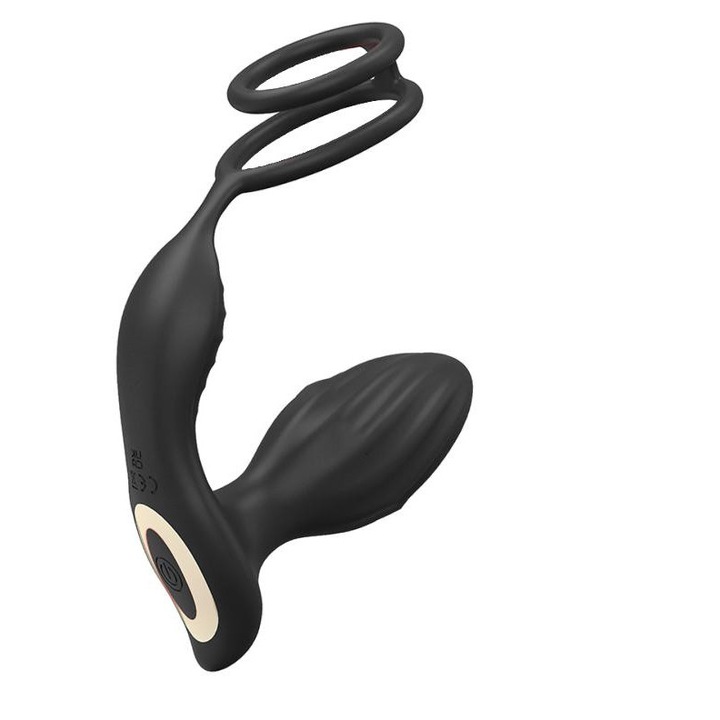 Inel penis Vibrator, Duueyct, Masturbator, 12 moduri de vibratie, masaj de prostata, Stimulare Multipla, Rezistent la Apa, Cu stimulator anal, Telecomanda APP, ABS+silicon medical, design ergonomic, USB, Pentru barbati si cupluri Jucarii sexuale, Negru
