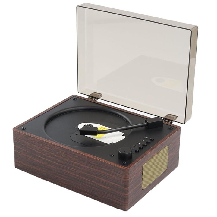 CD плейър, преносим, Omelivon, Bluetooth, Hi-Fi високоговорители, ефект на естествено дърво, 253x185x125 мм