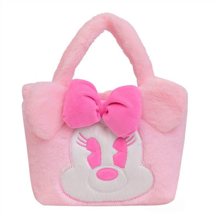 Gyerek táska, Minnie egér, bolyhos és nyúlszőr keverék, rózsaszín, 28x19x8 cm